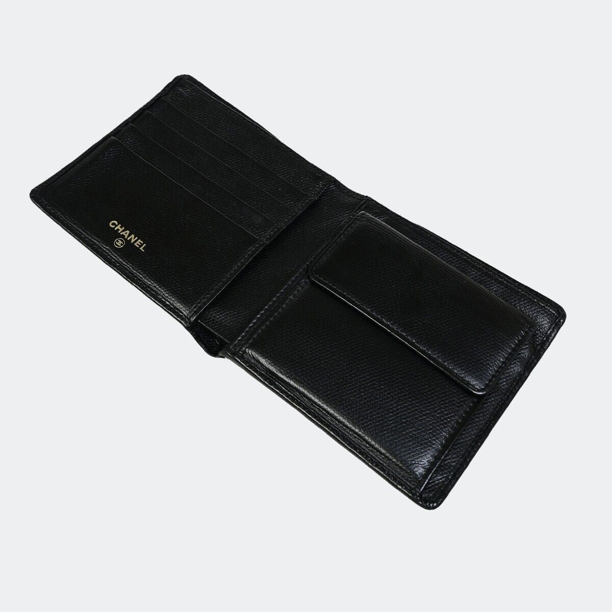 CHANEL CC Logo Compact Bifold Wallet Leather Black GHW France 38RK157