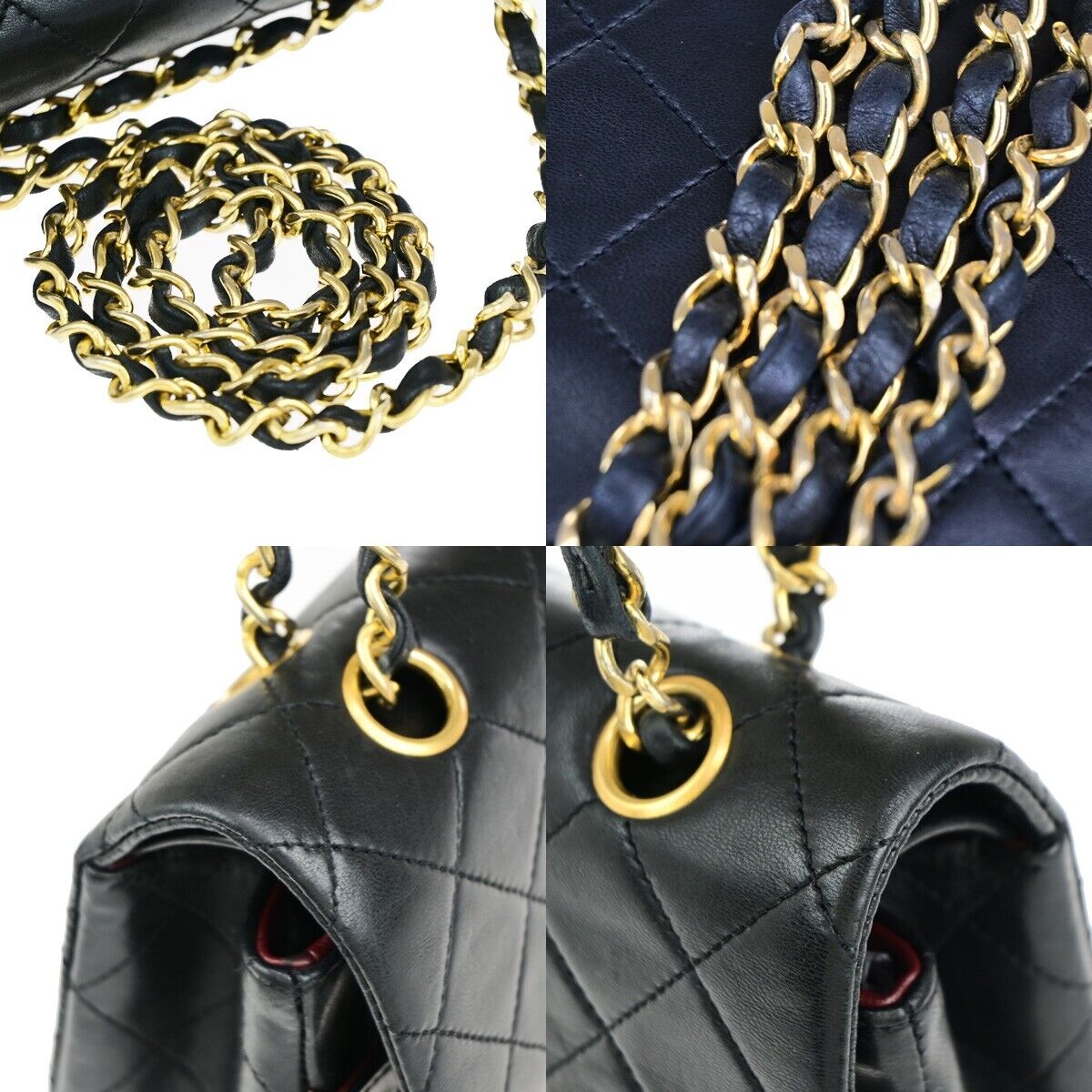 CHANEL Matelasse 25 Double Flap Chain Shoulder Bag Leather BK Vintage 344RK671