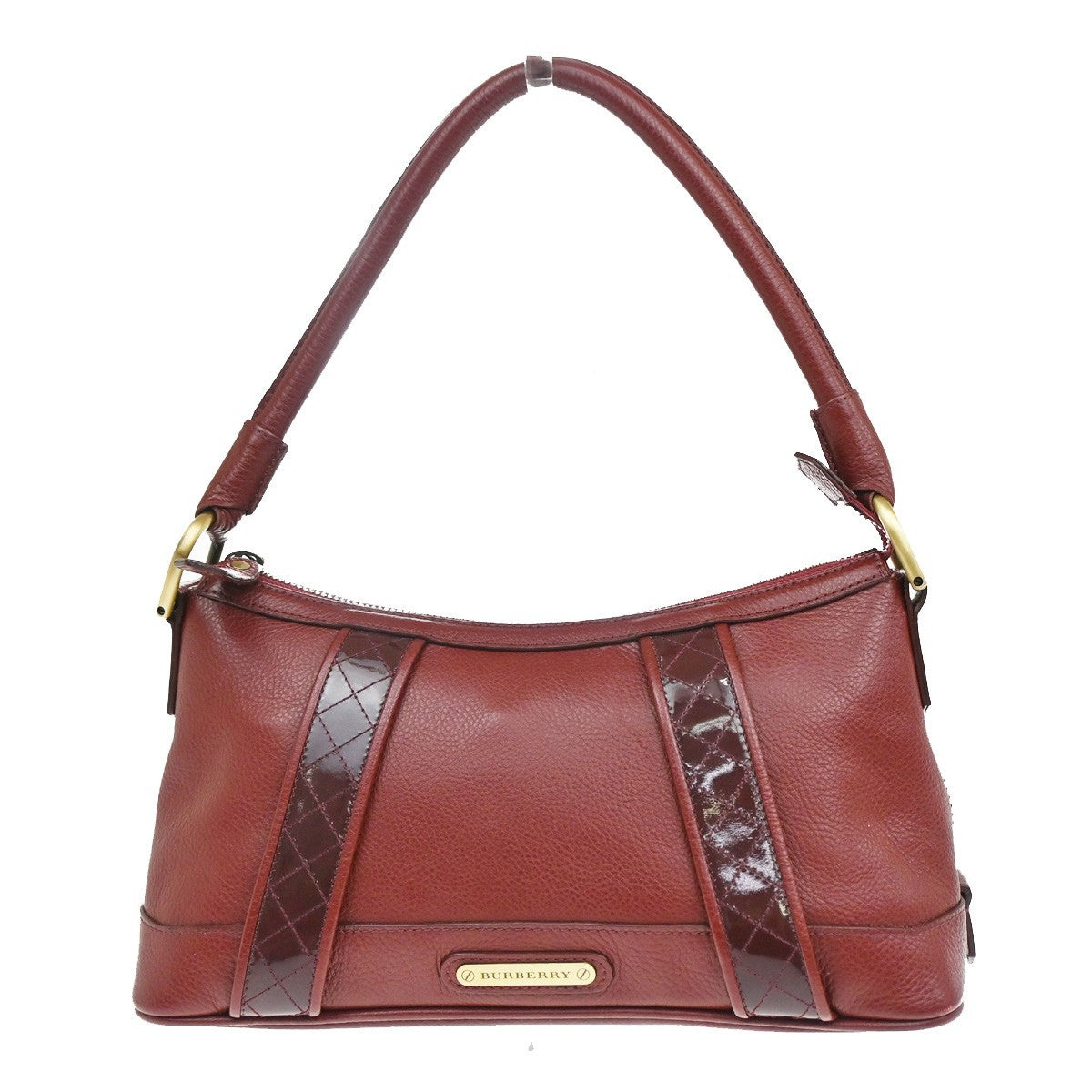 BURBERRY Logo Nova Check Shoulder Bag Patent Leather Red GHW 04CA361