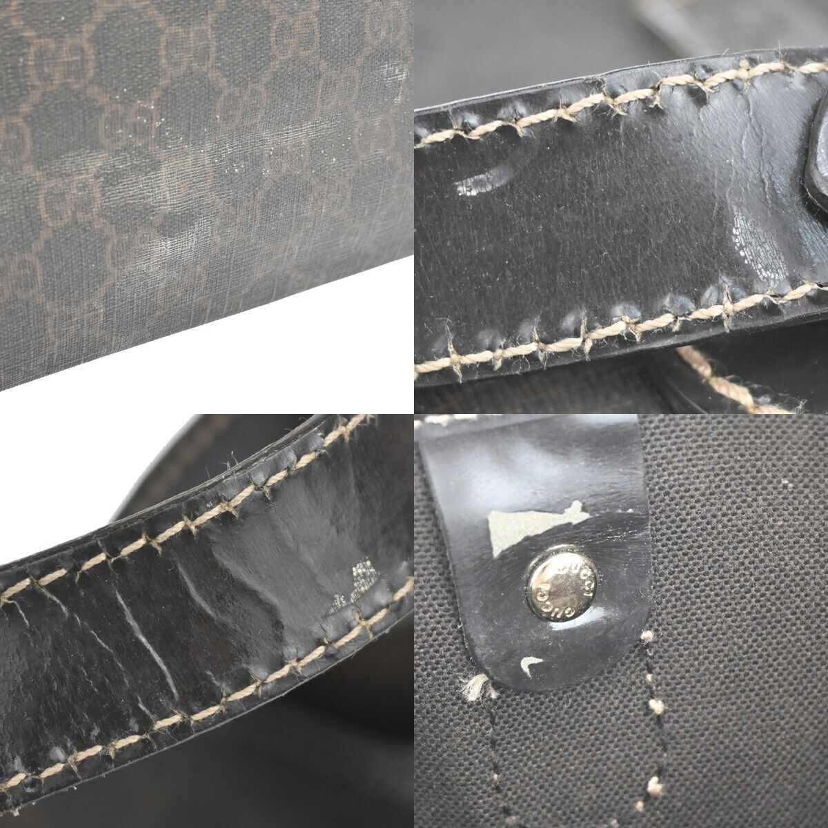 GUCCI Logo GG Pattern Shoulder Hand Tote Bag PVC Leather Brown Italy 66FA159