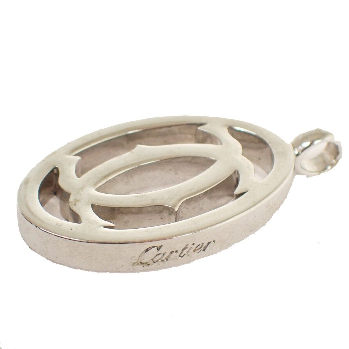 CARTIER 2C Logo Necklace Top Charm Silver Accessory 01EA562