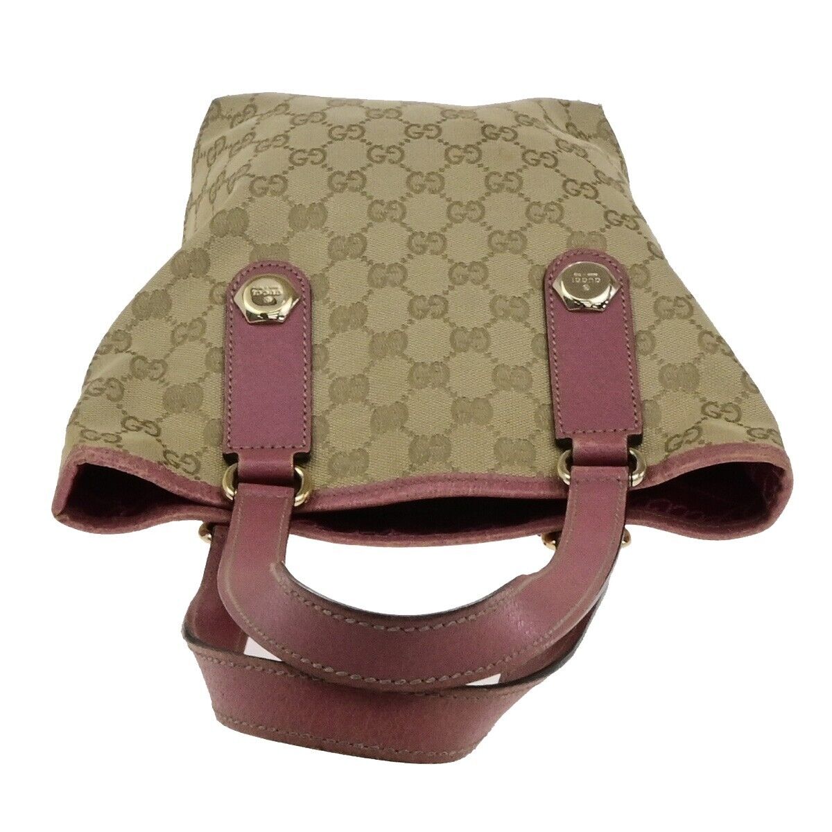 GUCCI Logo GG Pattern Shoulder Hand Bag Canvas Leather Brown Pink GHW 65EE117