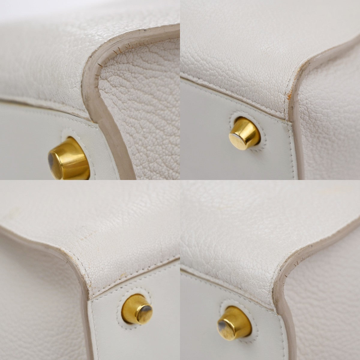 CELINE Logo Ring Shoulder Hand Bag Leather White Light Pink GHW Italy 12YJ132