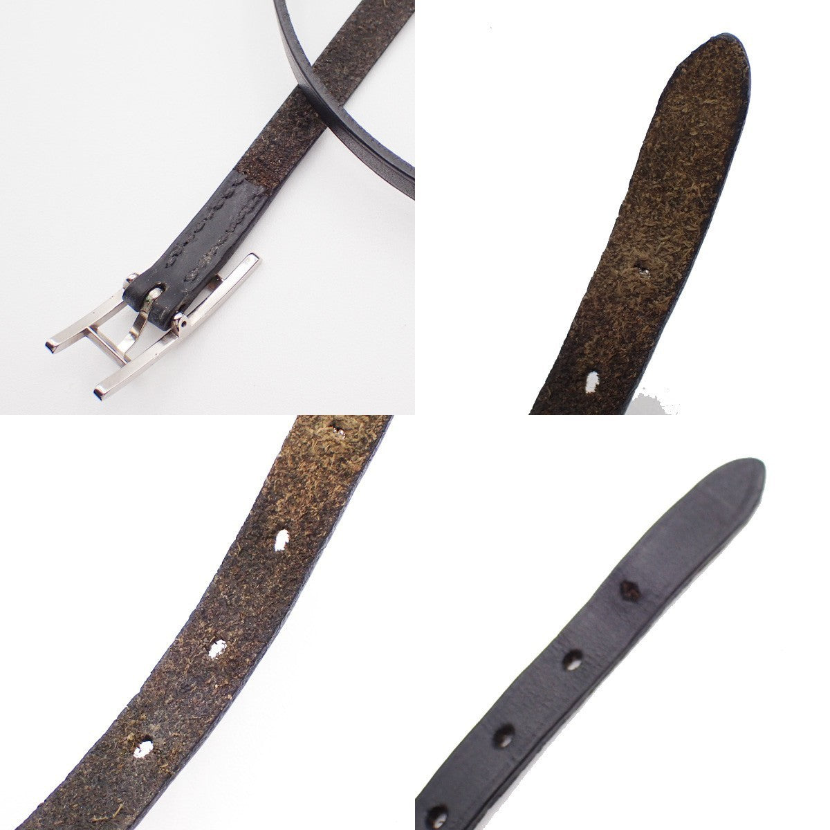 HERMES Api 3 Triple Tour Long Bracelet SHW Leather Sliver Black 64RL493