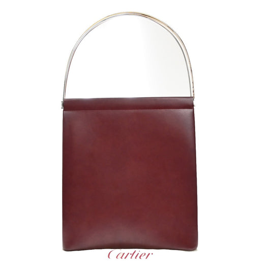 CARTIER Logo Trinity Tricolor Handle Hand Bag Leather Red France 34EF663
