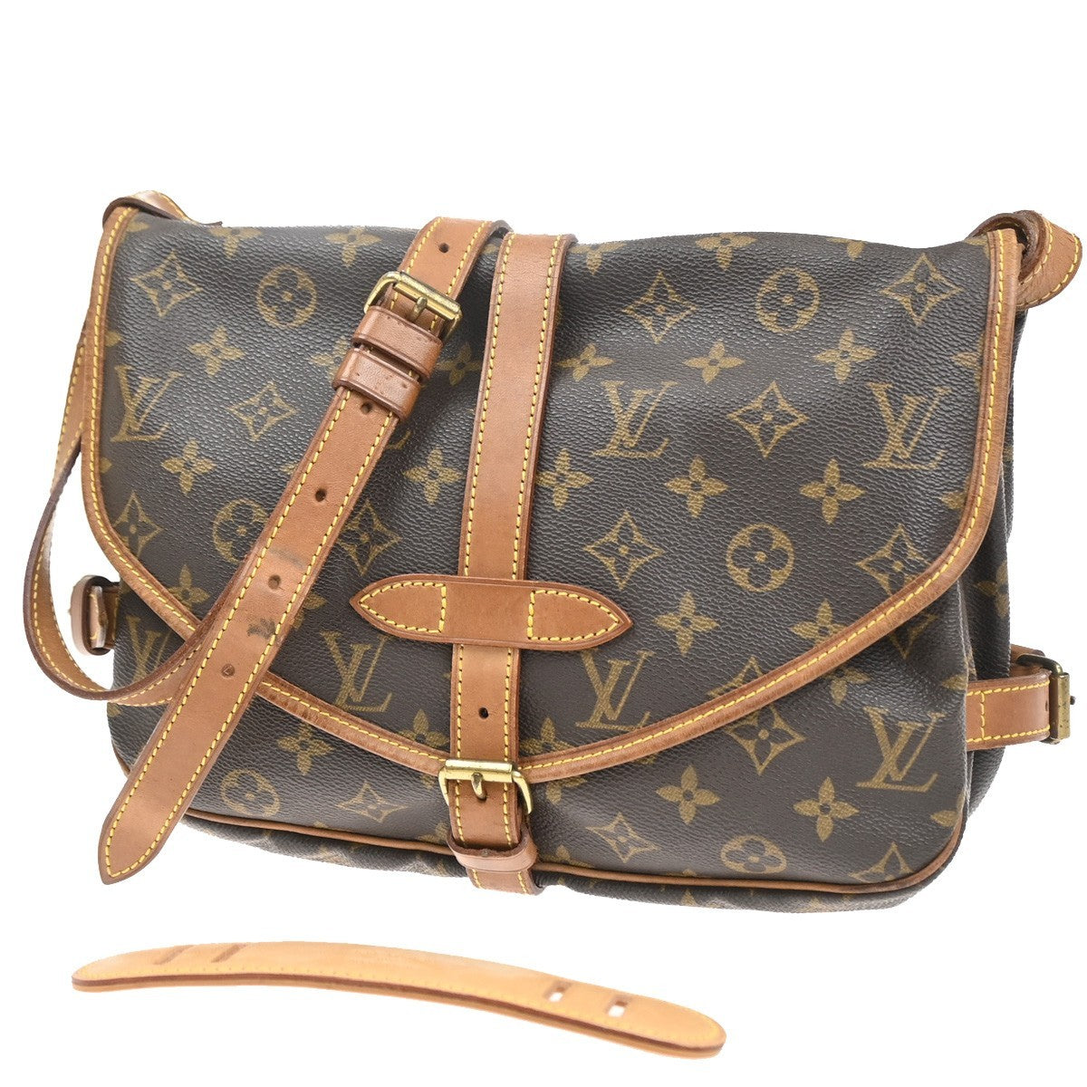LOUIS VUITTON Logo Saumur 30 Shoulder Bag Monogram Leather Brown M42256 73CA867