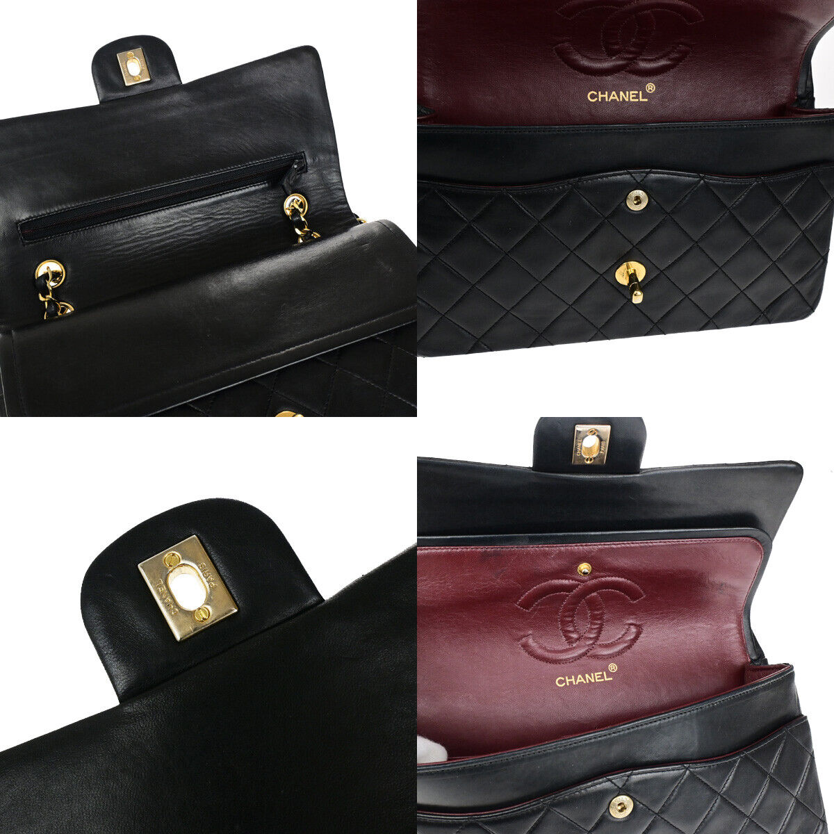 CHANEL CC Matelasse 25 Double Flap Chain Shoulder Bag Leather Black GHW 350RK770