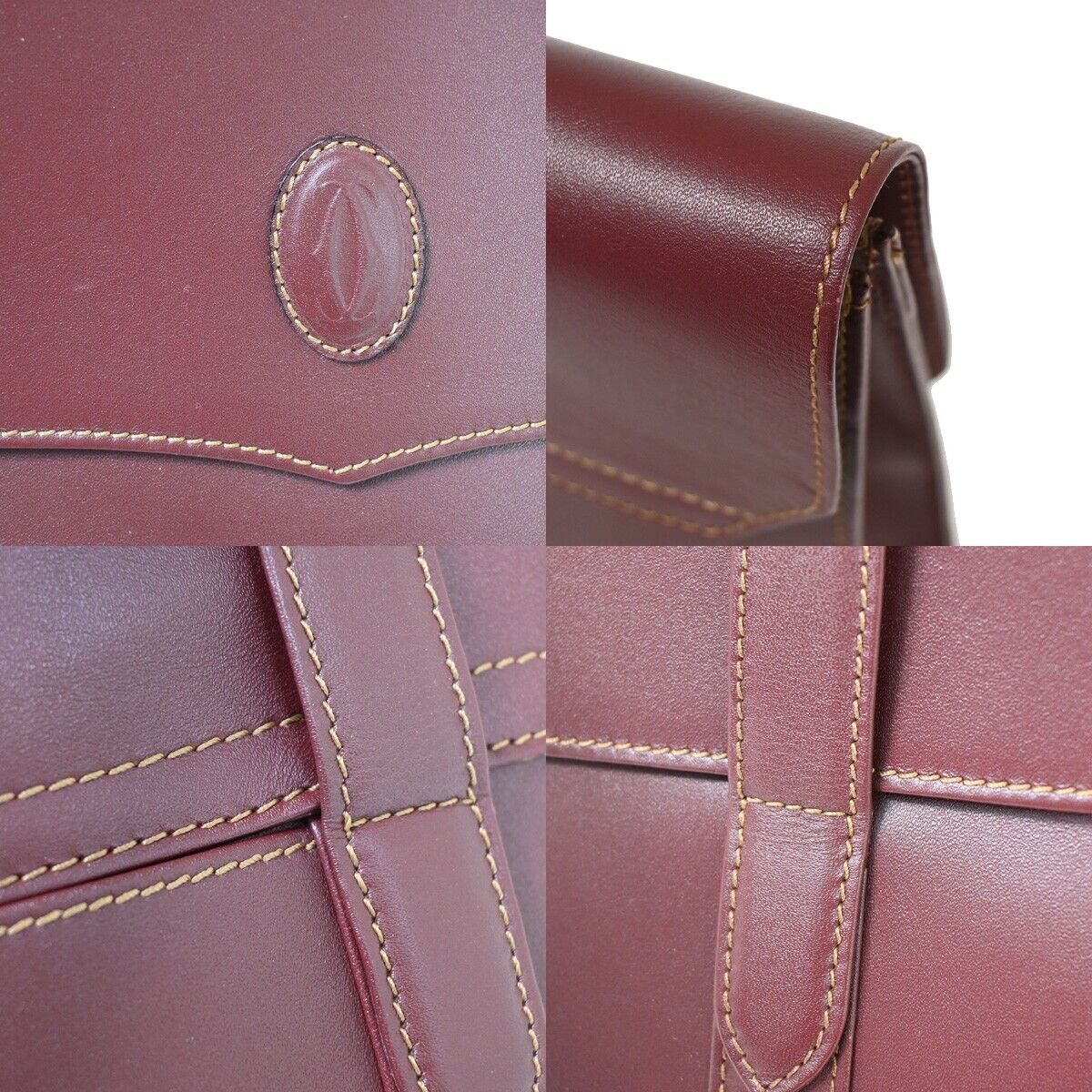 CARTIER 2C Logo Shoulder Tote Bag Leather Bordeaux Gold Made in Italy 69HB818