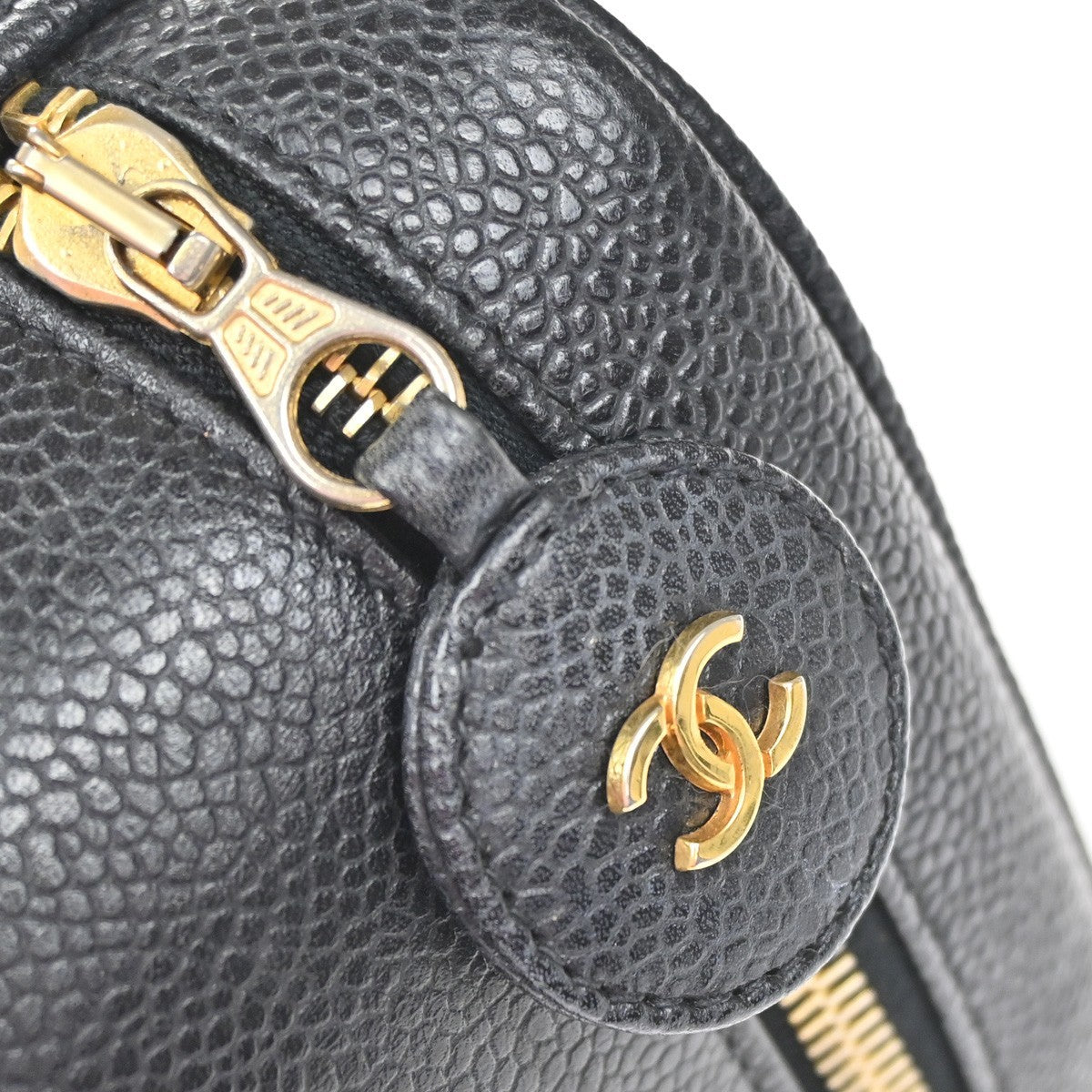 CHANEL CC Logo Vanity Hand Bag Grained Calfskin Leather Black GHW VTG 18RQ016