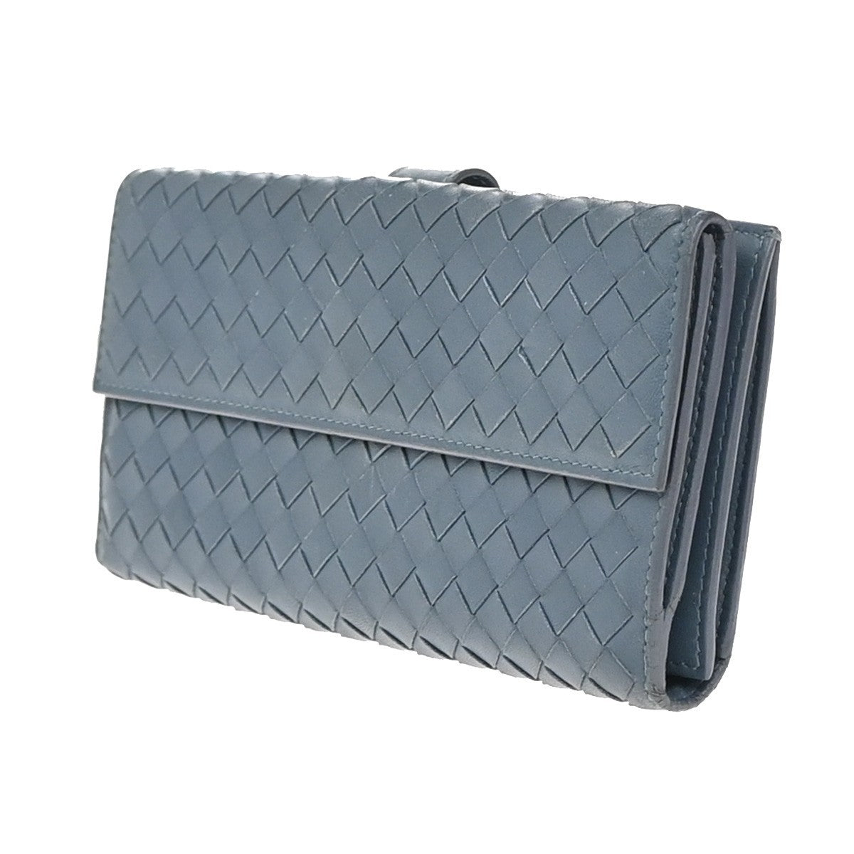 BOTTEGA VENETA Logo Intrecciato Long Bifold Wallet Leather Blue 67KP374