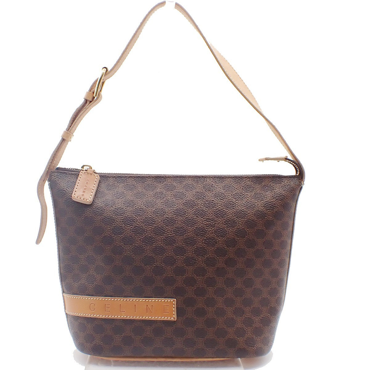 CELINE Logo Macadam Pattern Shoulder Bag PVC Leather Brown GHW Italy 33KC954