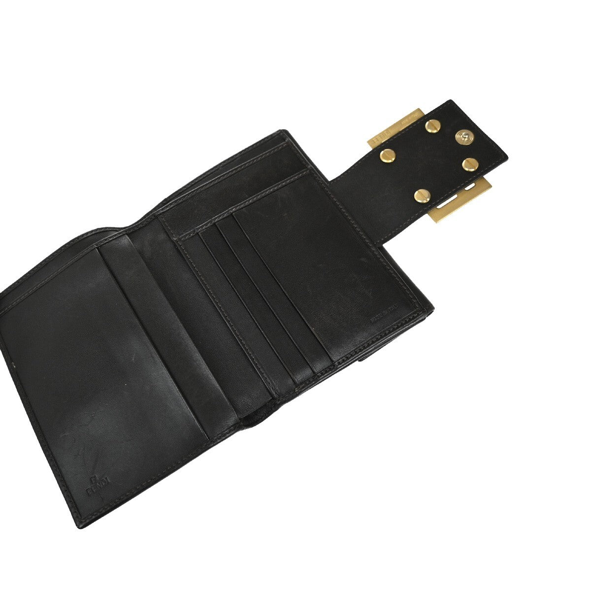 FENDI Logo Zucca Pattern Bifold Wallet Canvas Leather Brown Italy 08EE278