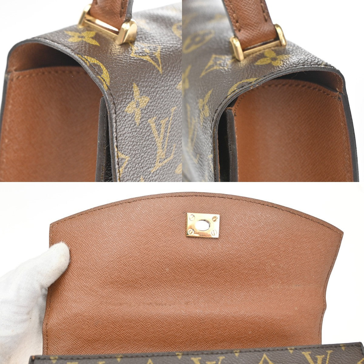 LOUIS VUITTON LV Logo Malesherbes Hand Bag Monogram Leather Brown M51379 84CA876