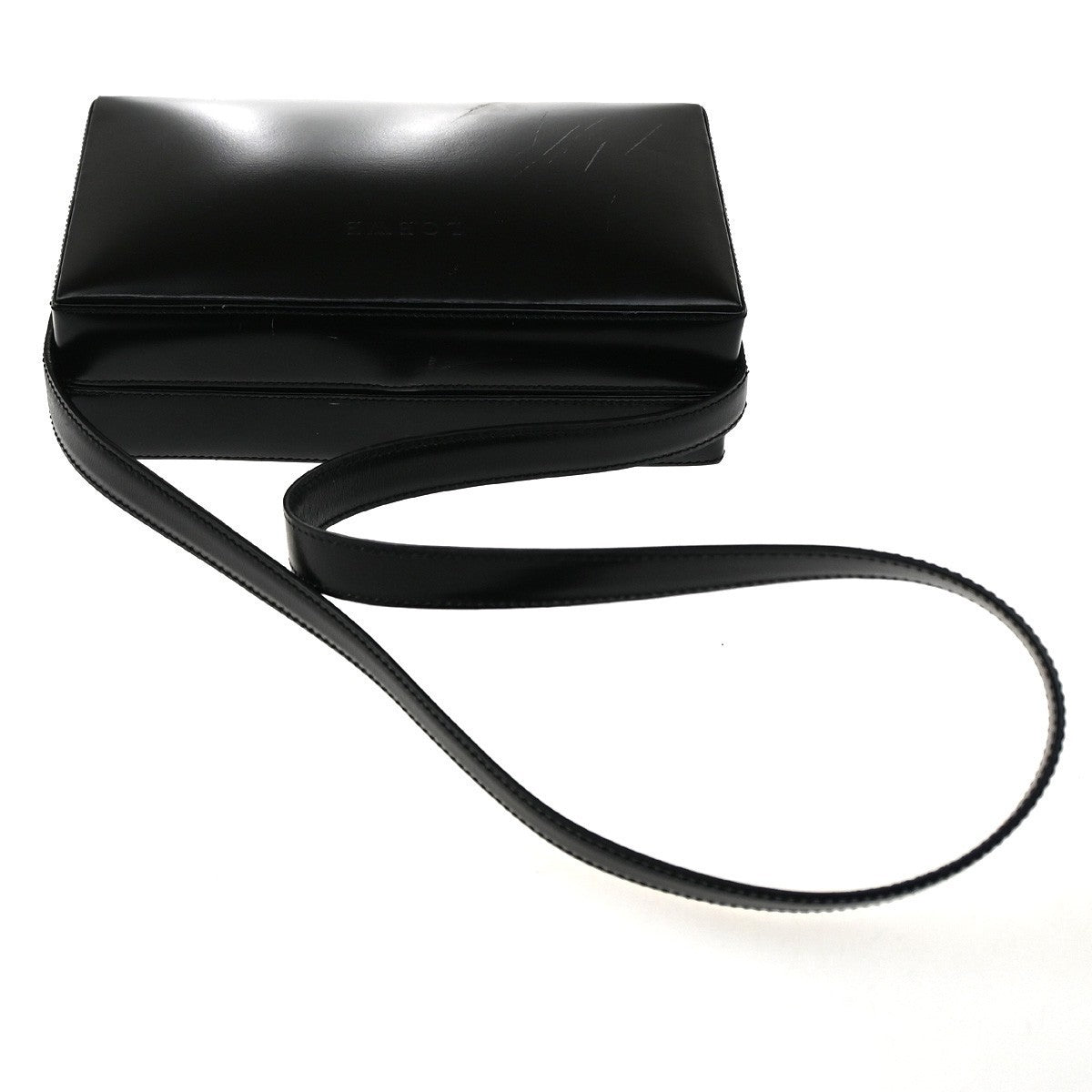 LOEWE Logo Pushlock Shoulder Box Hand Bag Leather Black GHW Spain 38MA124