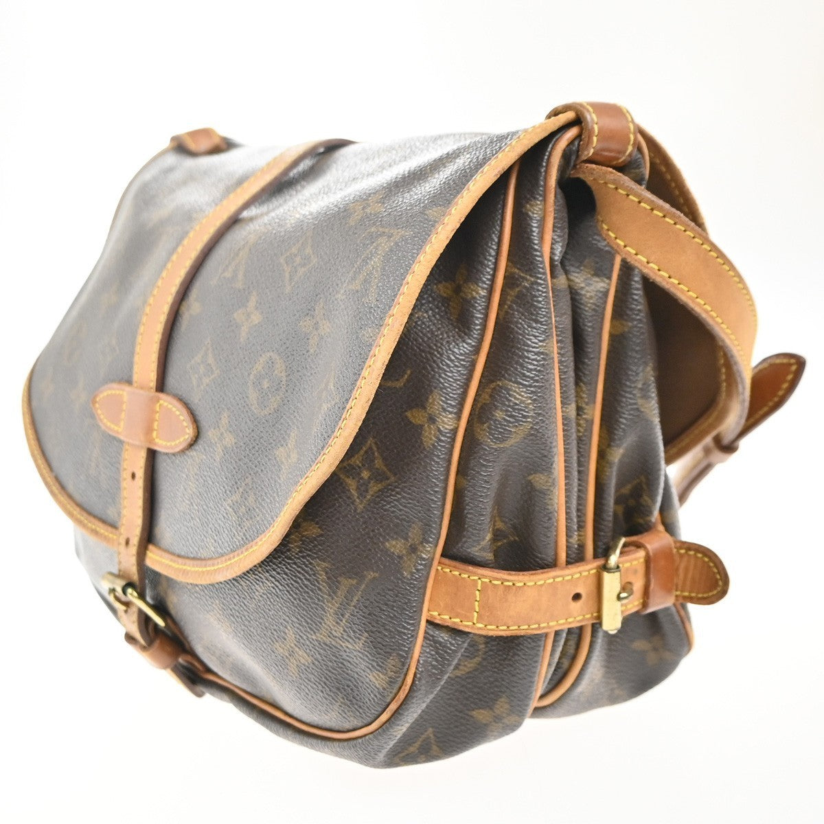 LOUIS VUITTON Logo Saumur 30 Shoulder Bag Monogram Leather Brown M42256 73MA362