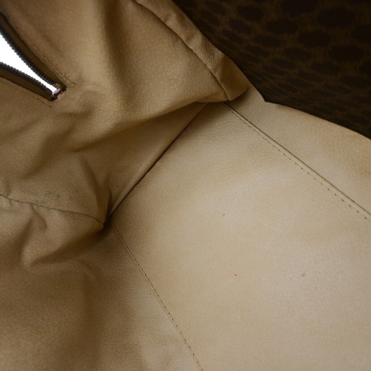 CELINE Macadam Pattern Travel Hand Bag PVC Leather Brown Gold Italy 05ED370