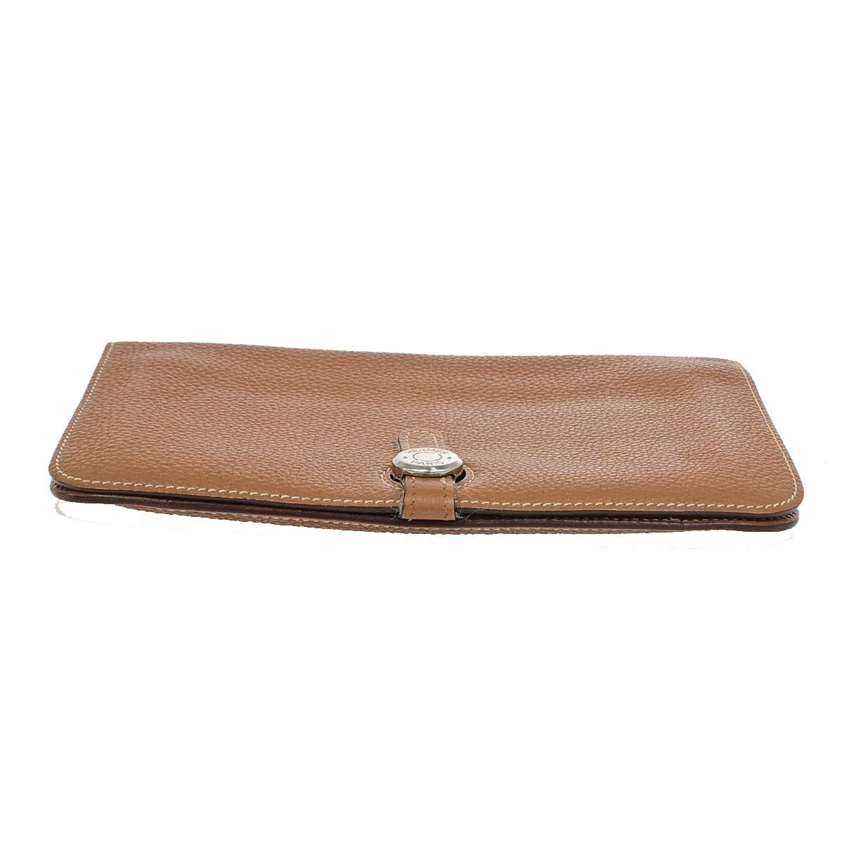 HERMES Logo Dogon GM Long Bifold Wallet Purse Box Calf Leather Brown SHW 84RQ080