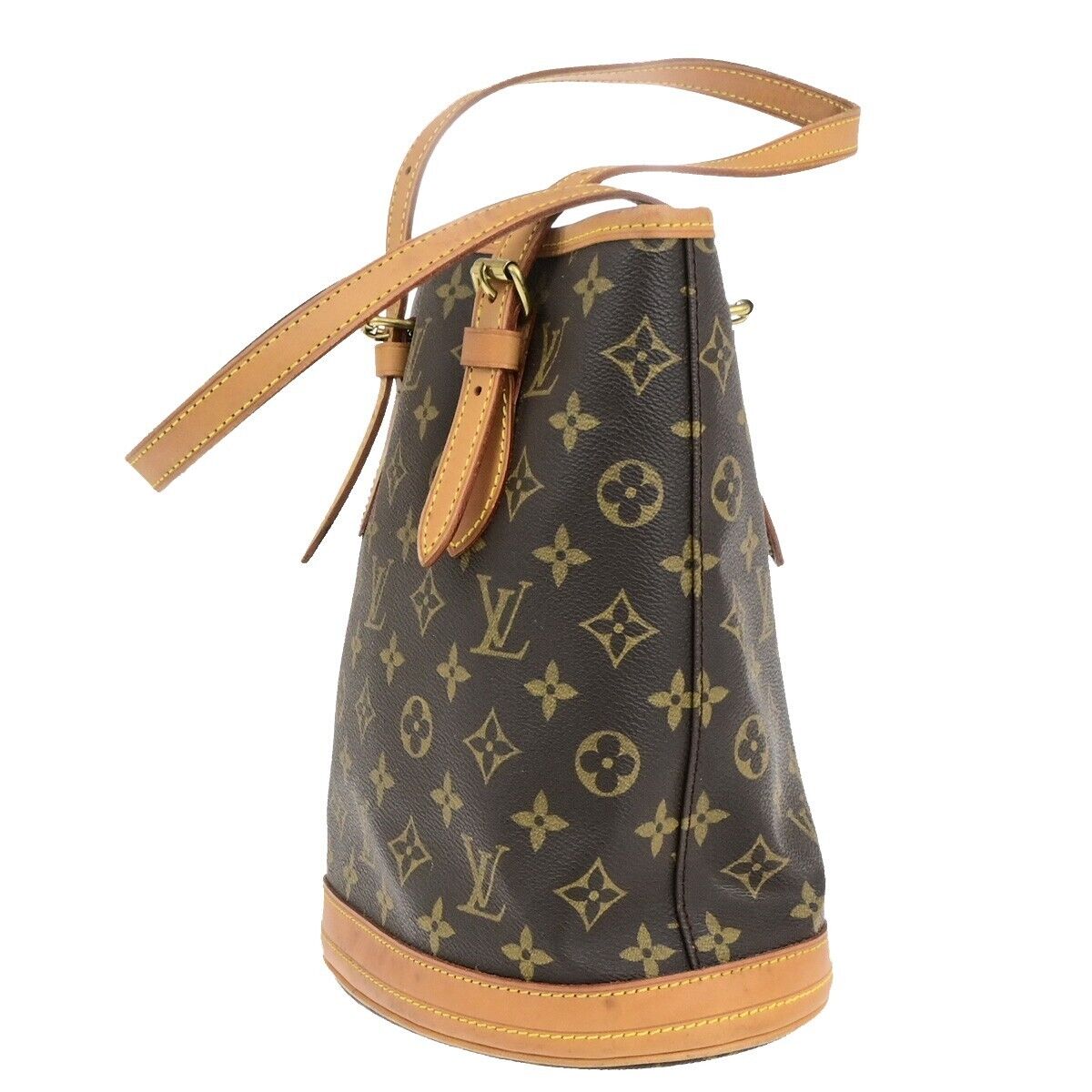 LOUIS VUITTON BUCKET PM Shoulder Tote Bag Monogram Leather Brown M42238 33ED400