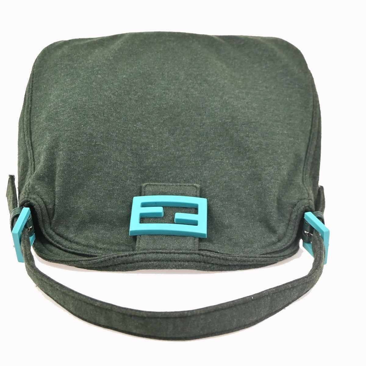 FENDI Logo Mamma Baguette Shoulder Bag Jersey Leather Green SHW Italy 71YJ259