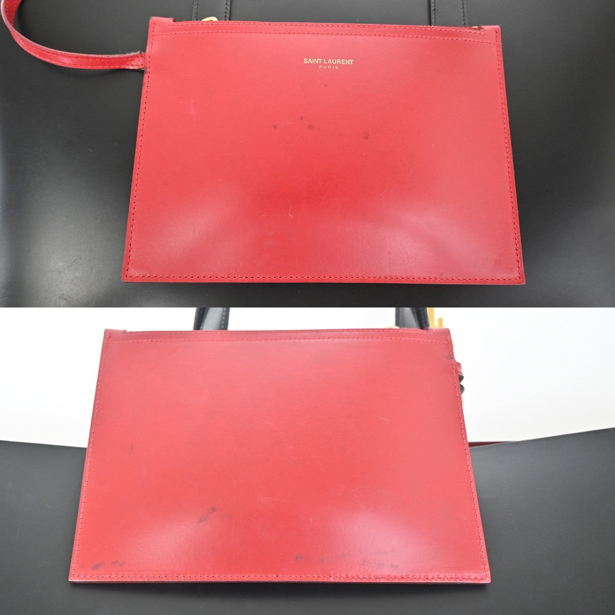 SAINT LAURENT  Shoulder Hand Tote Bag Pouch Leather Black GHW Italy 95RL924
