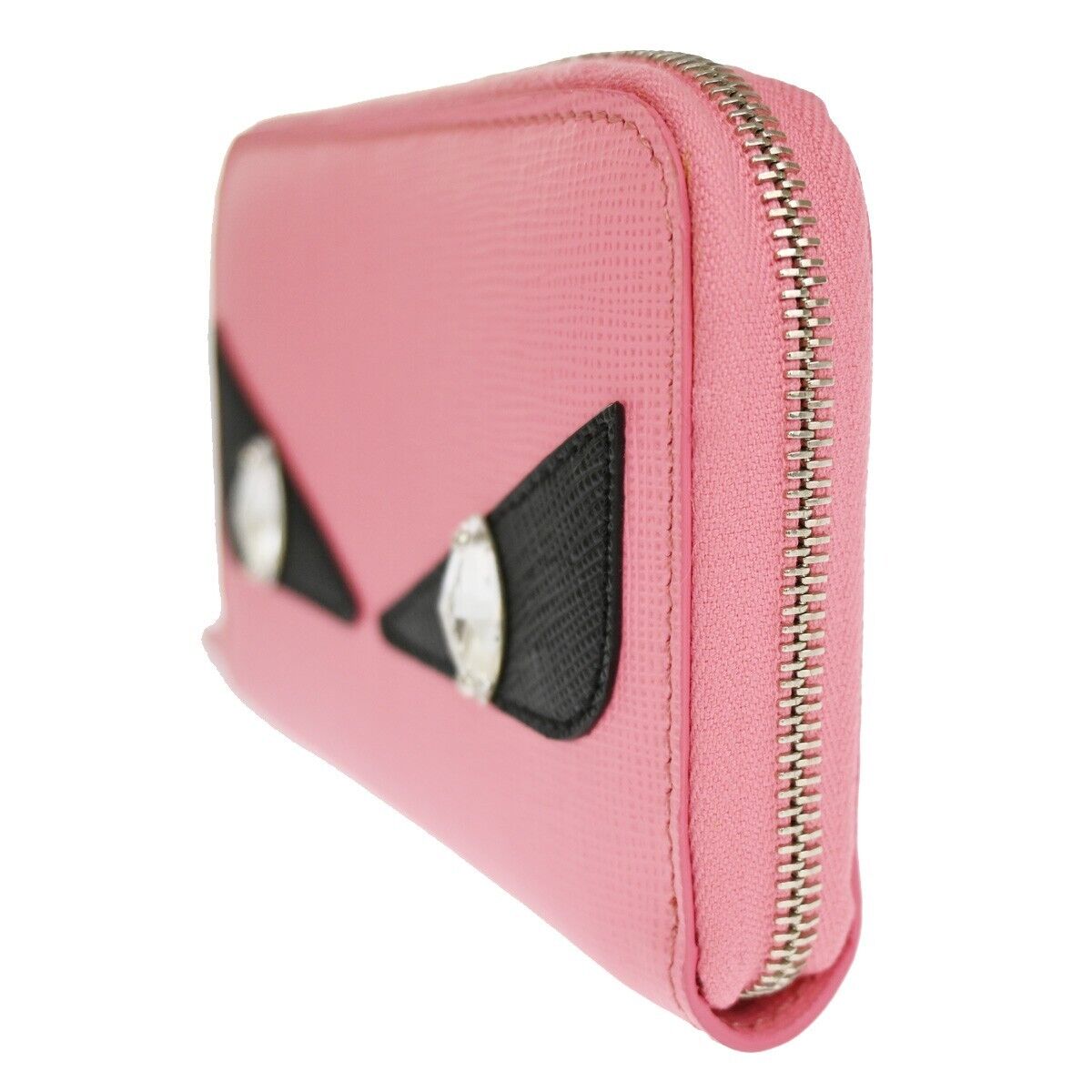 FENDI BAG BUGS Monster Zip Around Coin Wallet Leather Pink Silver Italy 64KA037