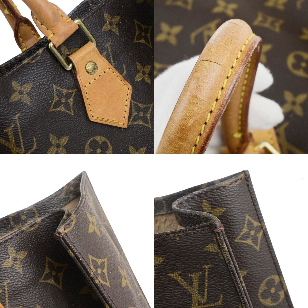 LOUIS VUITTON Logo Sac Plat Hand Tote Bag Monogram Leather Brown M51140 62ED401