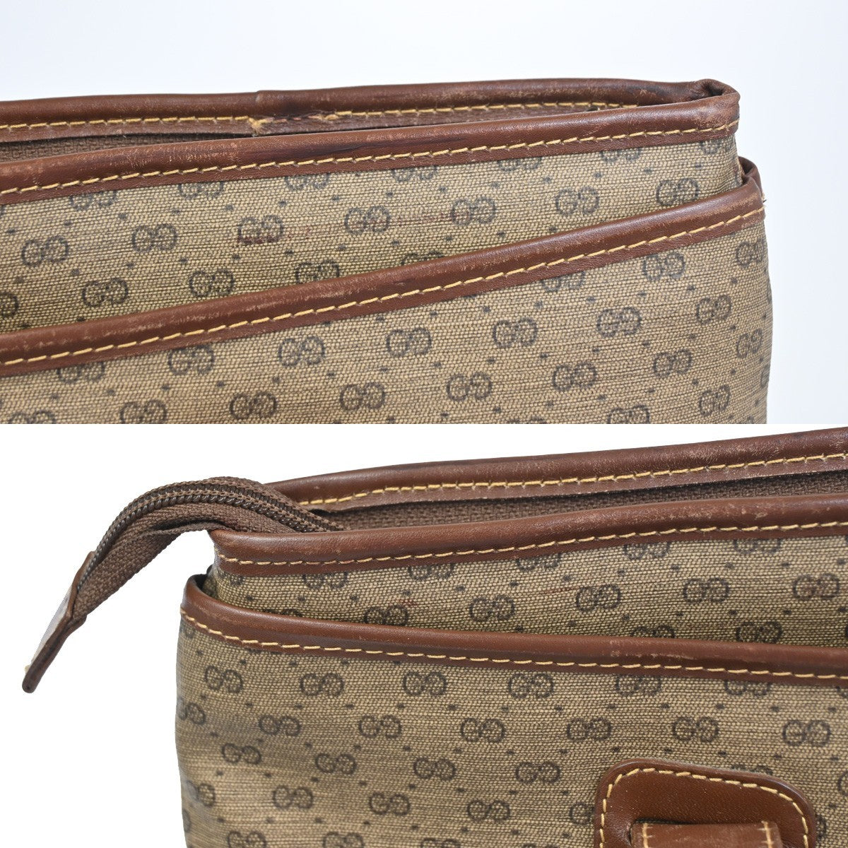 GUCCI Logo Micro GG Pattern Shoulder Tote Bag PVC Leather Brwn GHW Italy 05KC980
