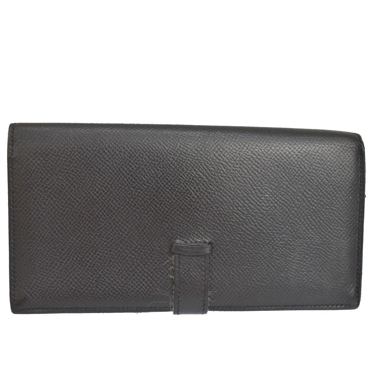 HERMES Logos Bearn Long Bifold Wallet Purse ▢L Veau Epsom Leather Black 85YC192