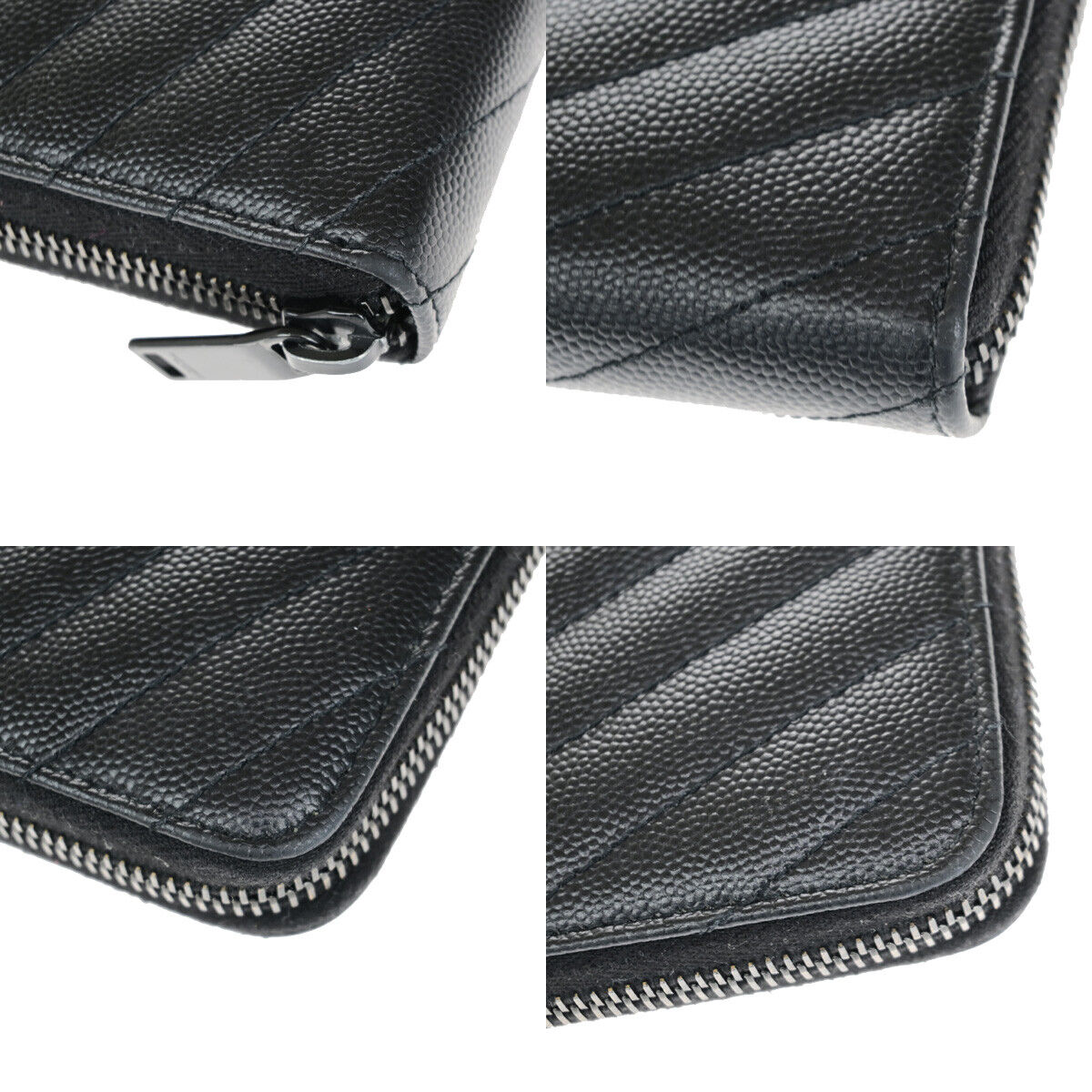 SAINT LAURENT YSL Logo Lou Long Bifold Zipper Wallet Leather Black Italy 80YG498