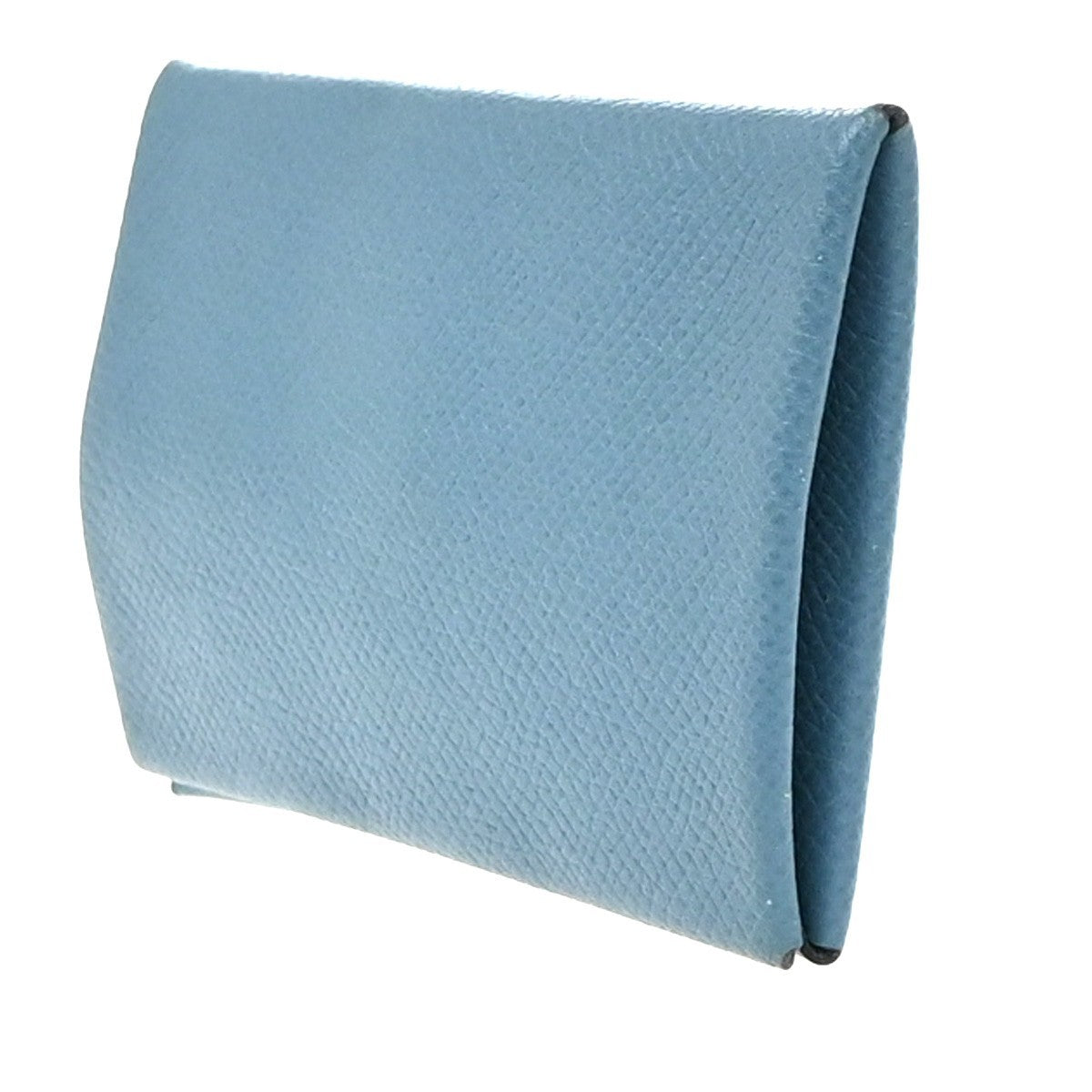HERMES Logo Calvi Card Case Chevre Mysore Leather Blue SHW France 64RP165