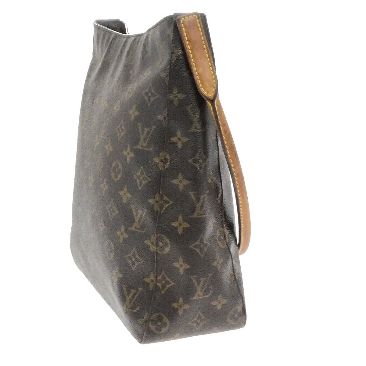 LOUIS VUITTON Logo Looping GM Shoulder Bag Monogram Leather Brown M51145 39EE116