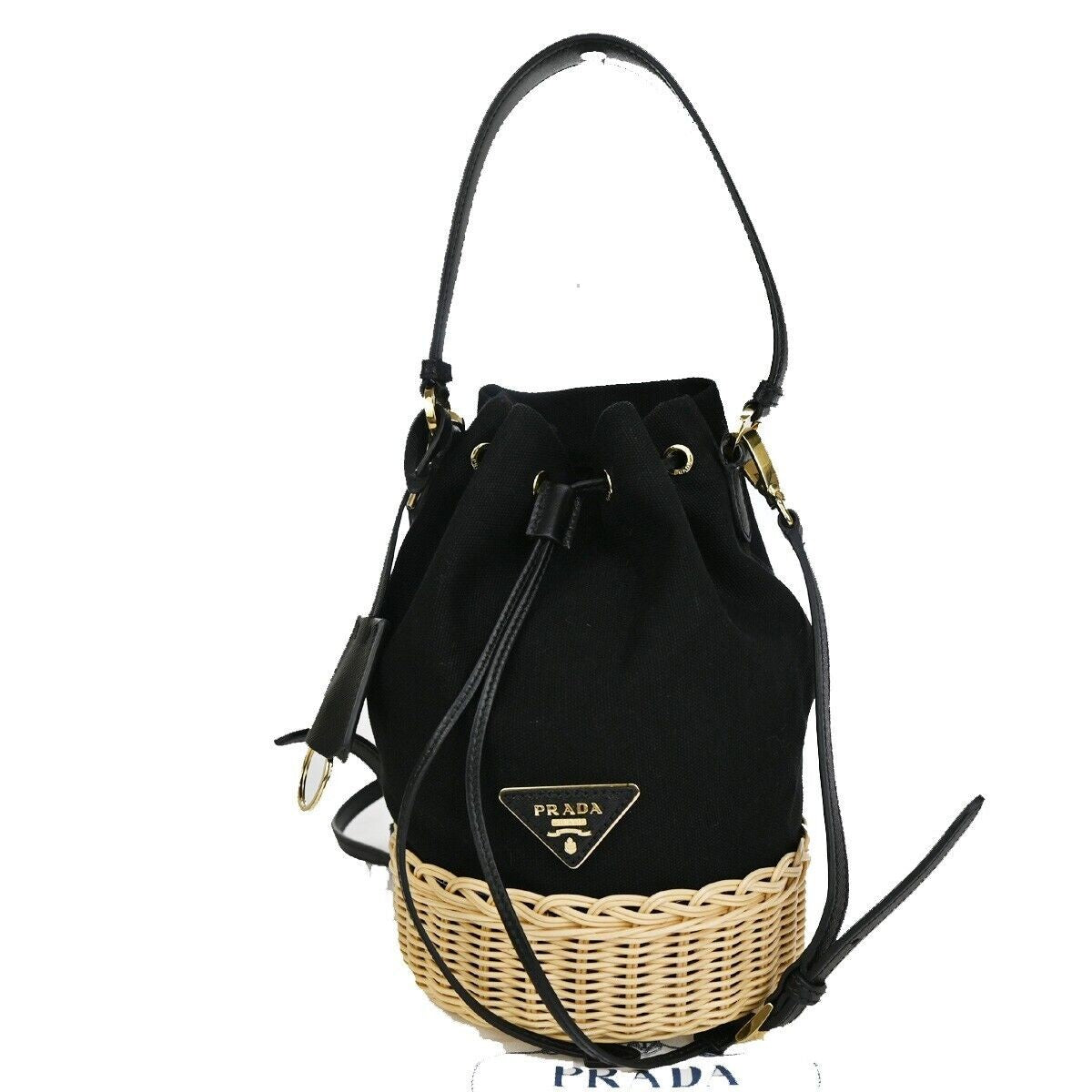 PRADA 2Way Plage Wicker 2Way Shoulder Hand Bag Straw Canvas Leather 669RH025