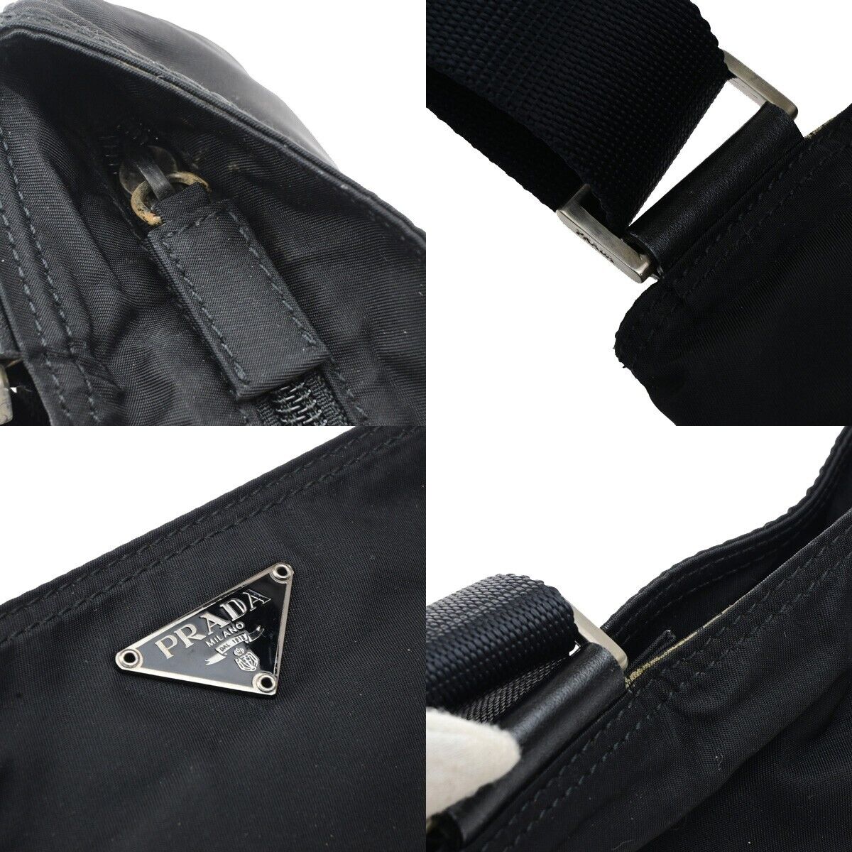 PRADA MILANO Logo Tessuto Crossbody Shoulder Bag Nylon Leather Black 30ED660
