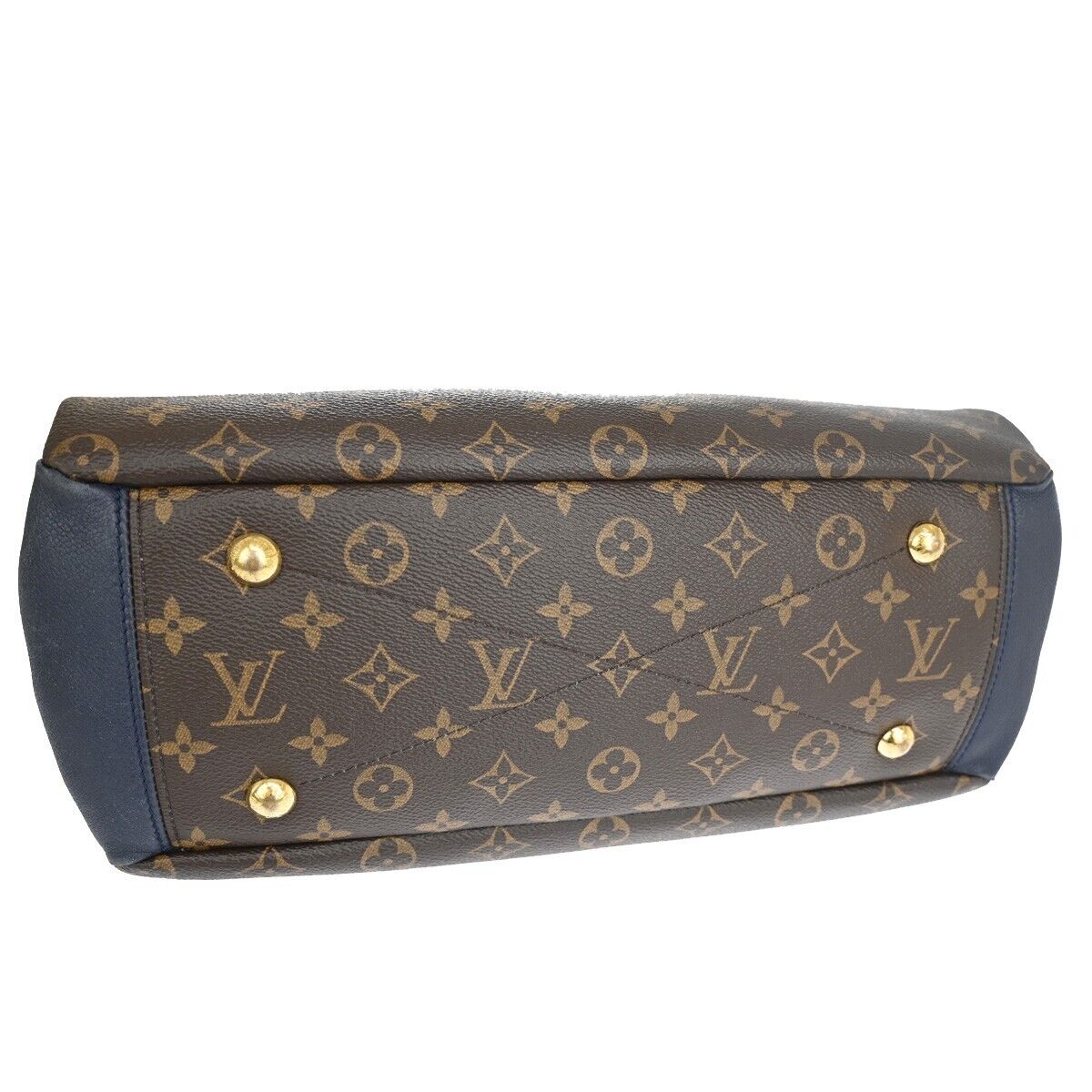 LOUIS VUITTON Pallas Hand Bag Monogram Leather Blue Brown Gold M44042 49YC750