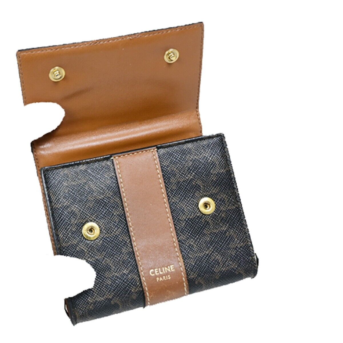 CELINE Logo Macadam Pattern Bifold Wallet PVC Leather Brown Italy 68FB093