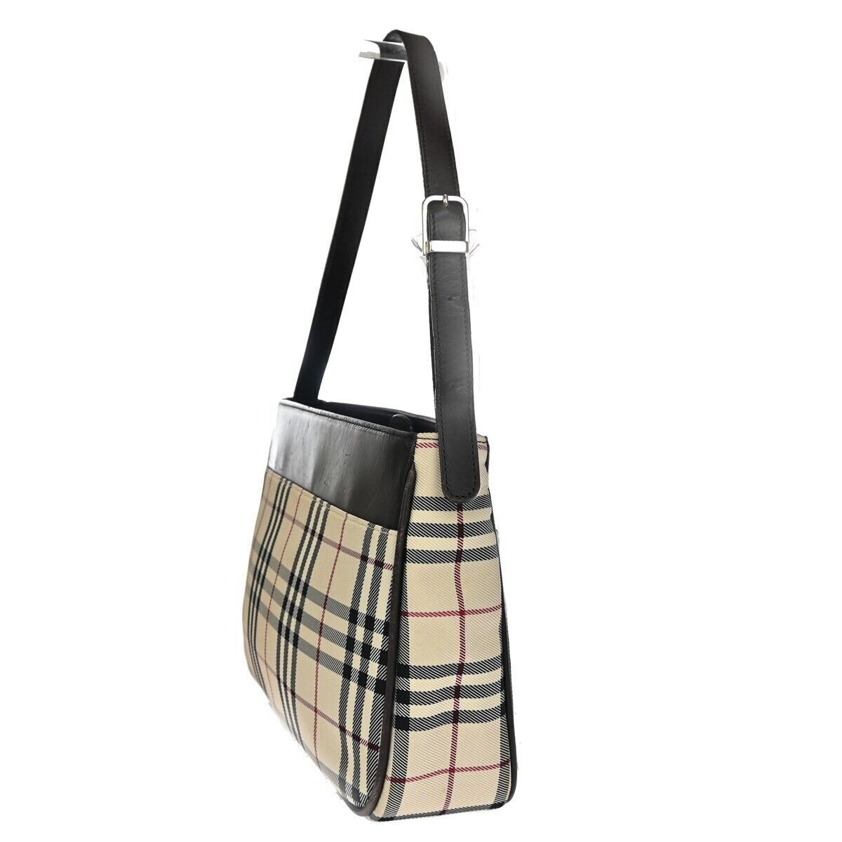 BURBERRY Logo Nova Check Shoulder Tote Bag Canvas Leather Beige Brown 60GA052