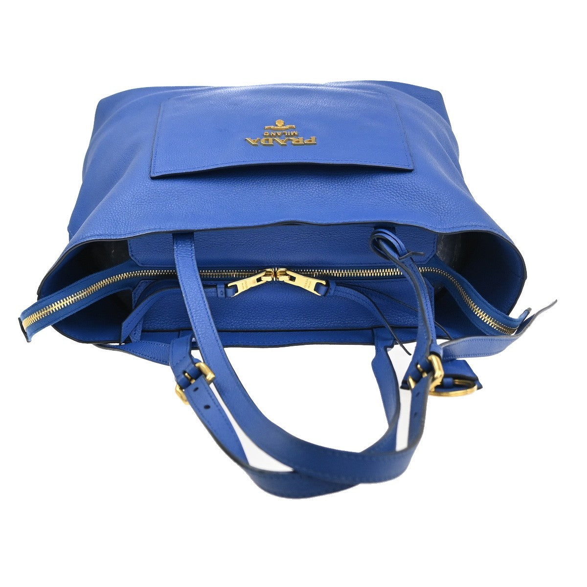 PRADA Logo Shoulder Hand Bag Vitello Daino Leather Blue GHW Italy 11MA501