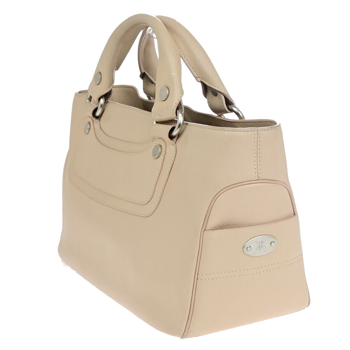 CELINE Logo Boogie Macadam Hand Bag Leather Light Pink SHW Italy 63YF055