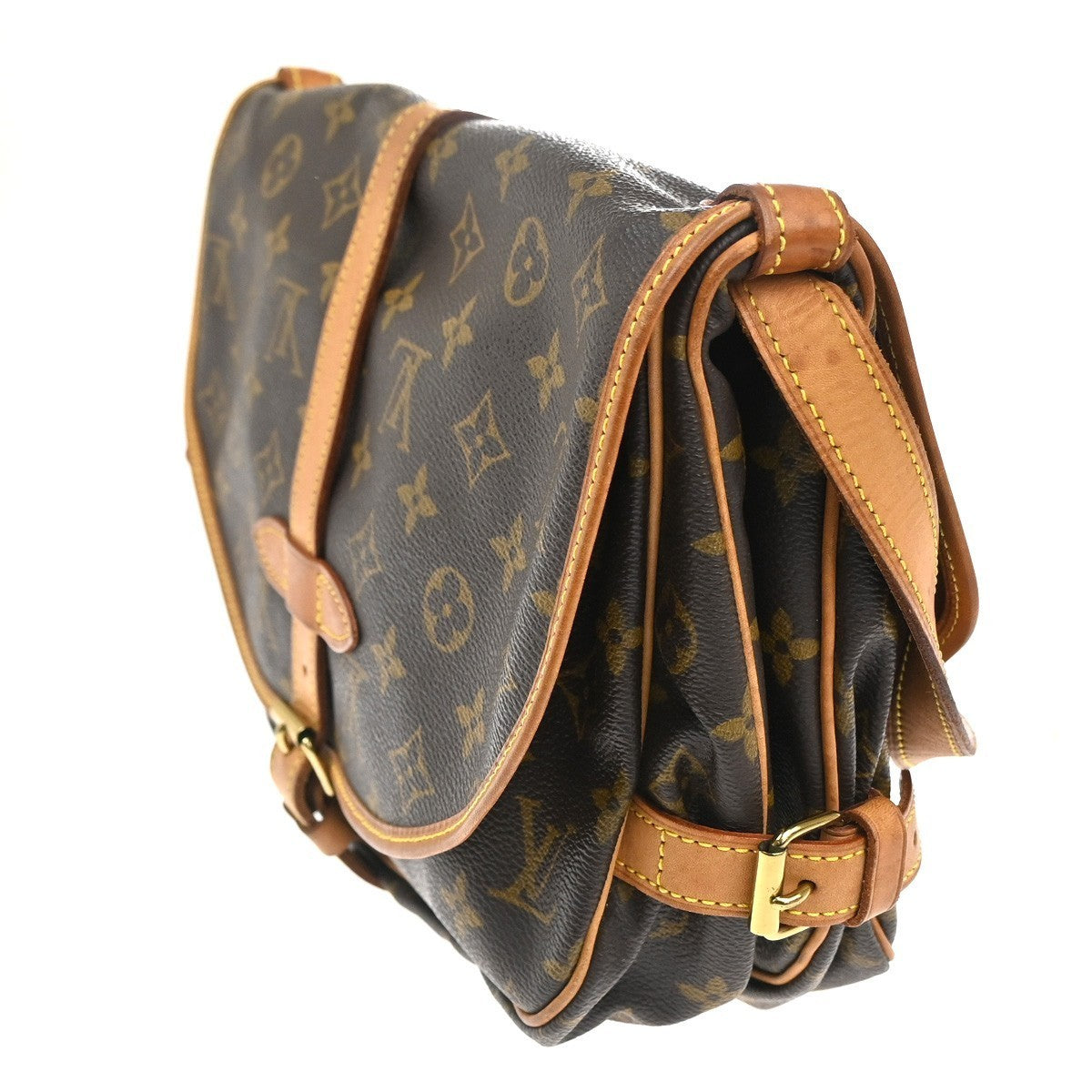 LOUIS VUITTON Logo Saumur 30 Shoulder Bag Monogram Leather Brown M42256 16CA598