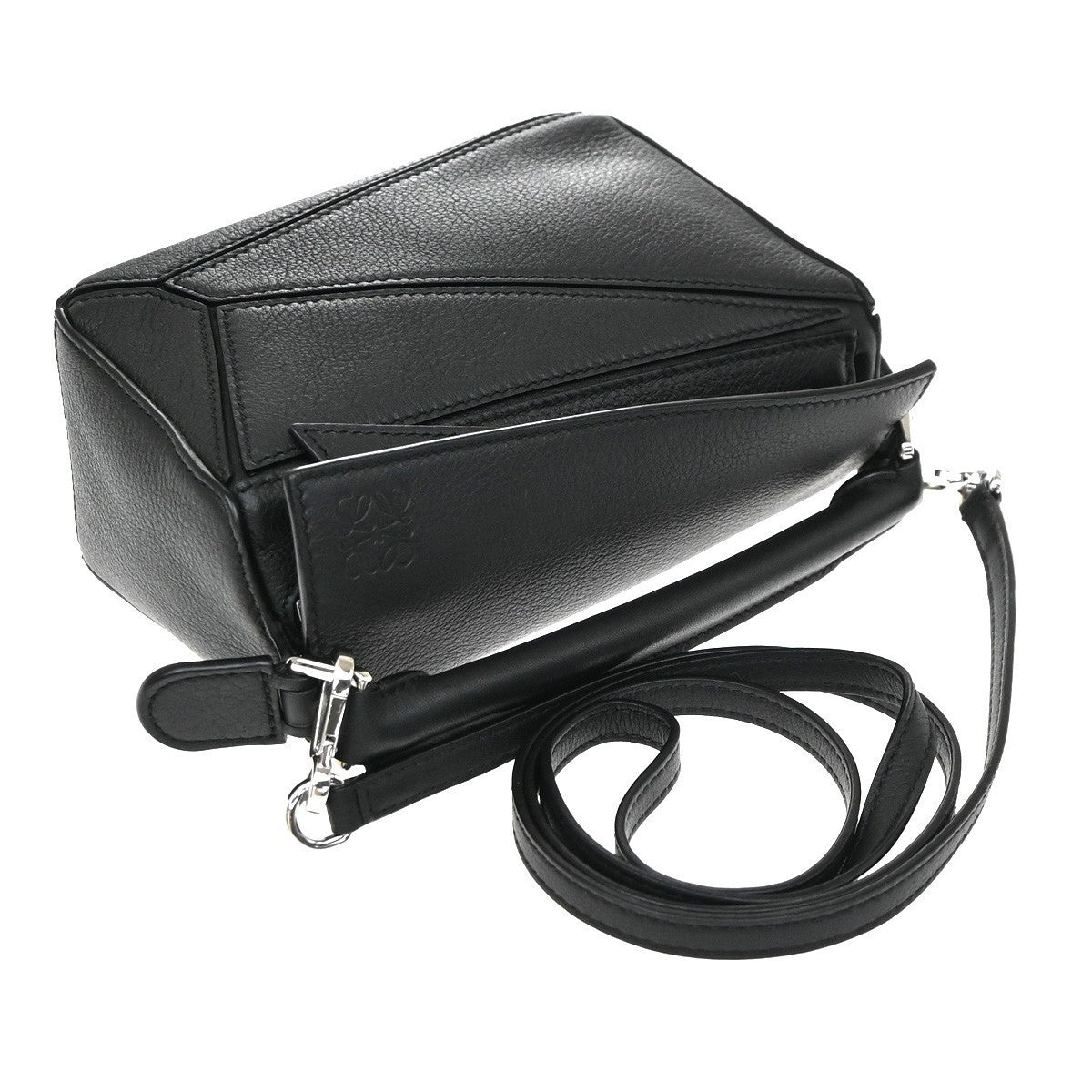 LOEWE Logo Puzzle Mini 2Way Shoulder Bag Leather Black SHW Spain 339RQ095
