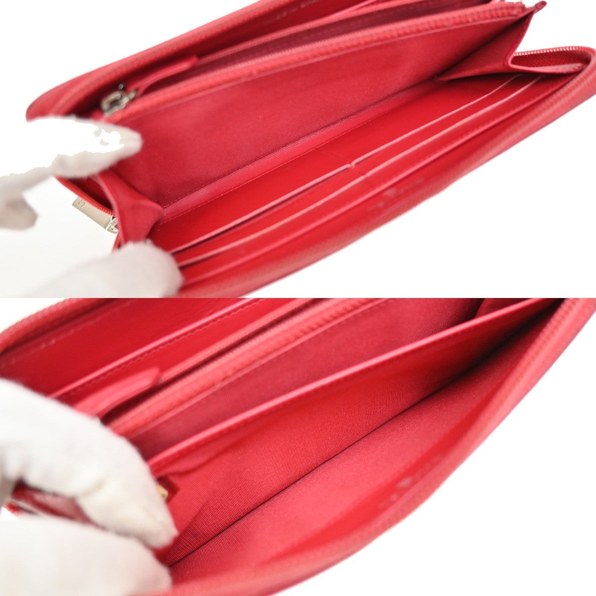CHANEL CC Logo Zipper Around Wallet Grained Calfskin Leather Red SHW 35YH792