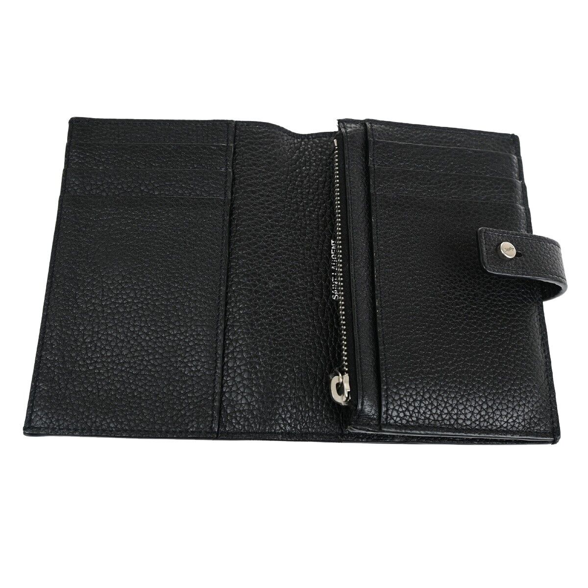 YVES SAINT LAURENT YSL Logo Bifold Wallet Purse Leather Black silver 64RF169