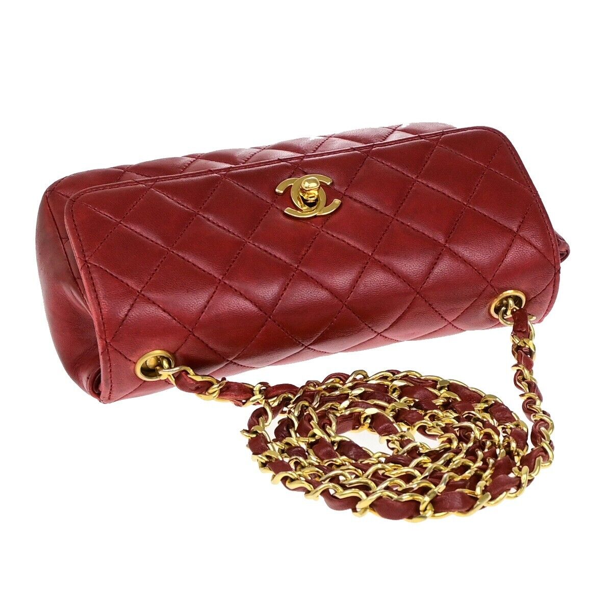 CHANEL CC Mini Matelasse Chain Shoulder Bag Leather Red GHW Vintage 696RF204