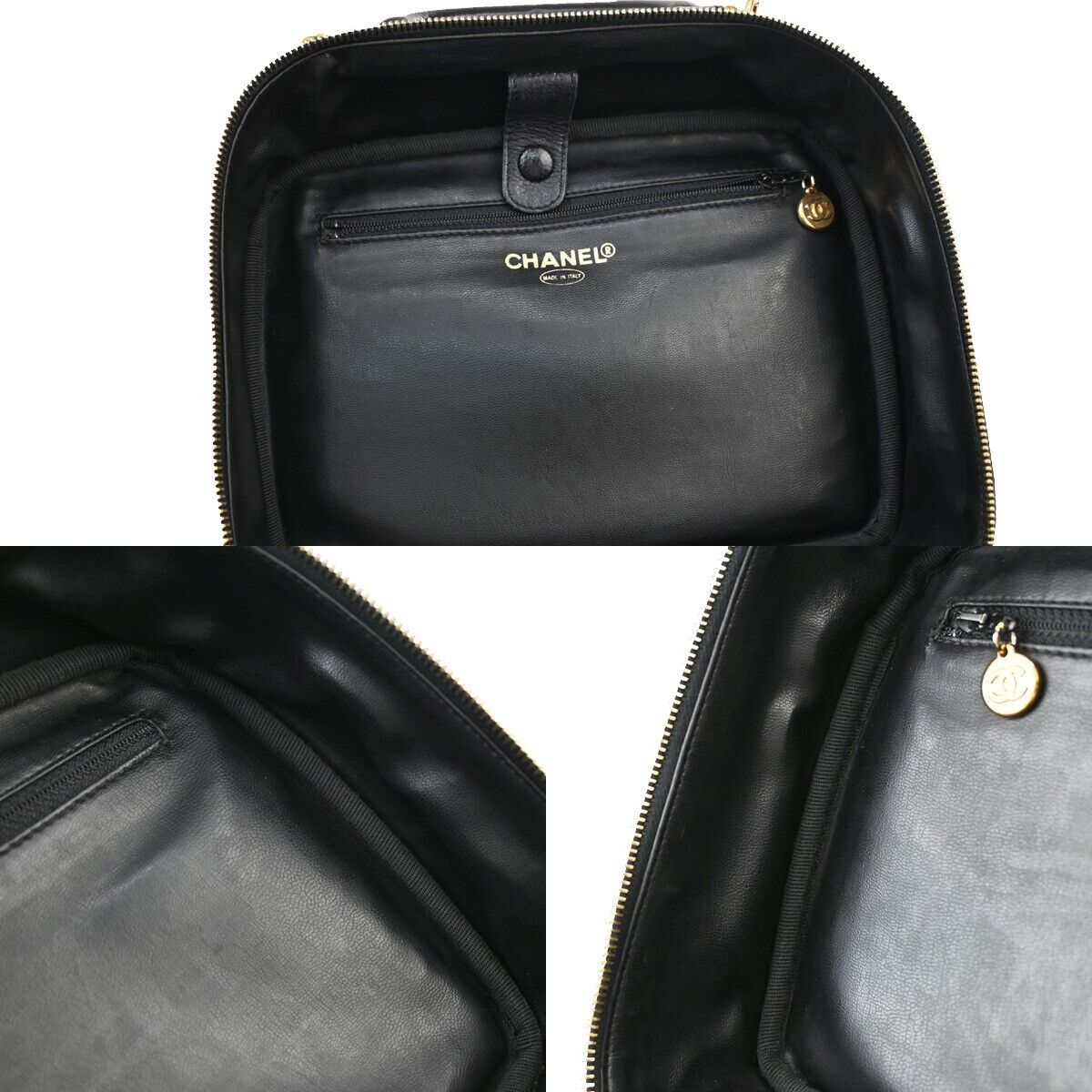 CHANEL CC Logo Vanity Cosmetic 2Way Hand Bag Caviar Leather Black GHW 304RJ716