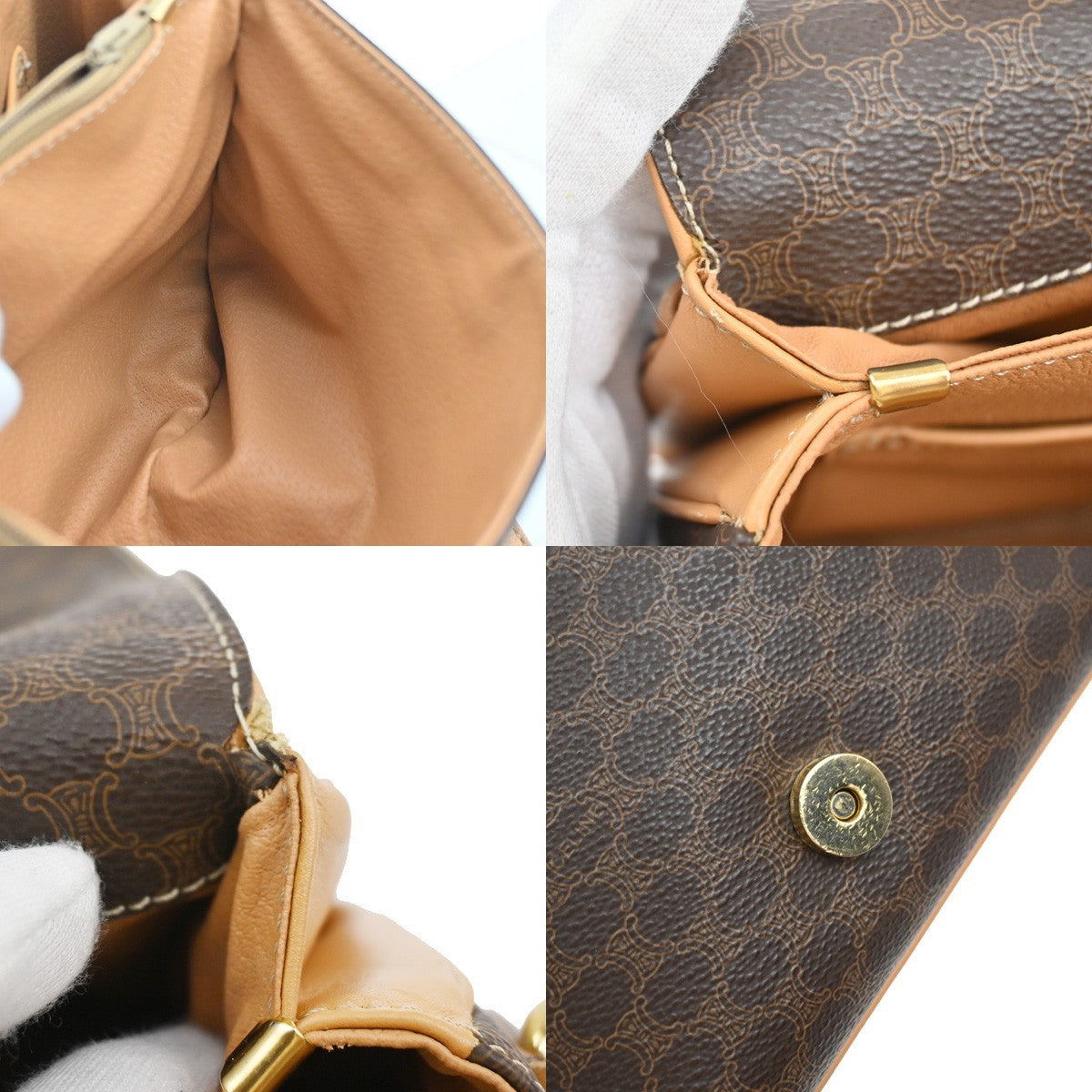 Celine logo Macadam  Pattern Shoulder Bag PVC Leather Brown Italy  89SA079