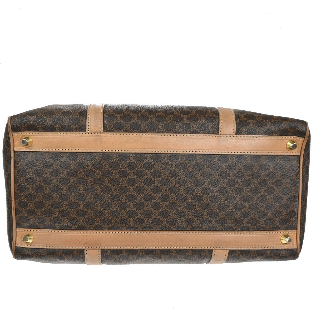 CELINE Logo Macadam Pattern Travel Hand Boston Bag PVC Leather Brown 38KC411