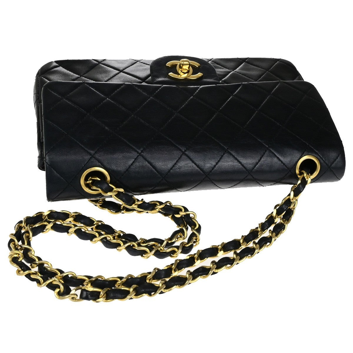 CHANEL CC Matelasse 23 Double Flap Chain Shoulder Bag Leather Black GHW 396RK815