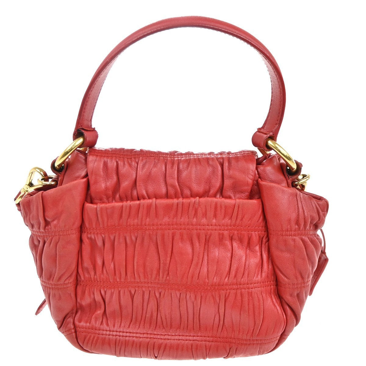 PRADA Logo Shoulder Hand Bag Nappa Leather Red GHW Italy 78CA652