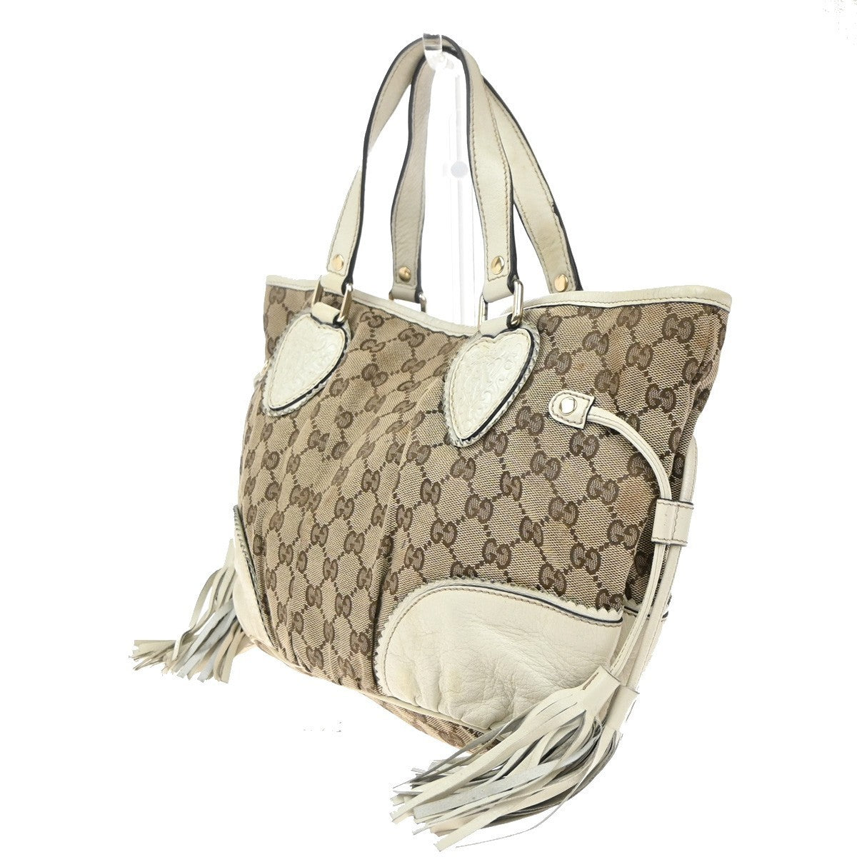 GUCCI GG Pattern Shoulder Tote Bag Canvas Leather Brown White GHW Italy 31EG320