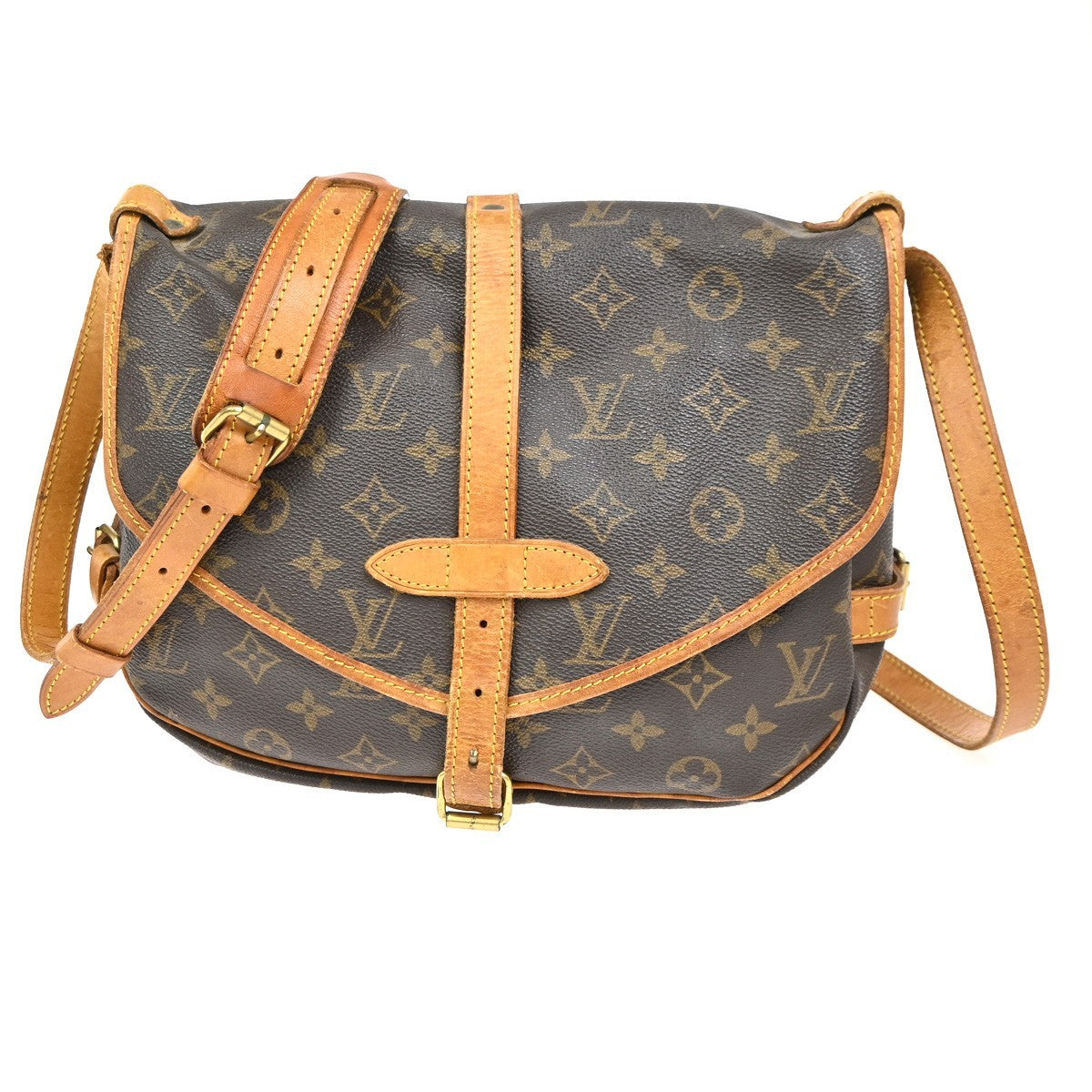 LOUIS VUITTON Logo Saumur 30 Shoulder Bag Monogram Leather Brown M42256 32ZA139